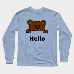 Cute hello Bear Brown Long Sleeve T-Shirt